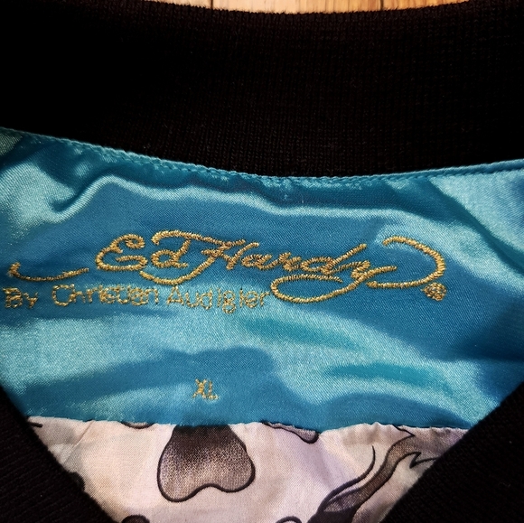 Ed Hardy Womens Satin Style Jacket Size XL Skulls Rose's Embroidered NEW - Picture 2 of 13